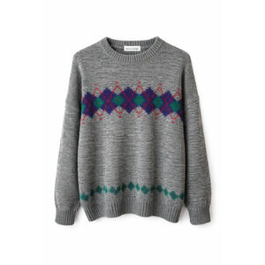 Brian MacNeil Vintage Gray Knit Sweater Argyle Pattern 80s Grandpa Core Large